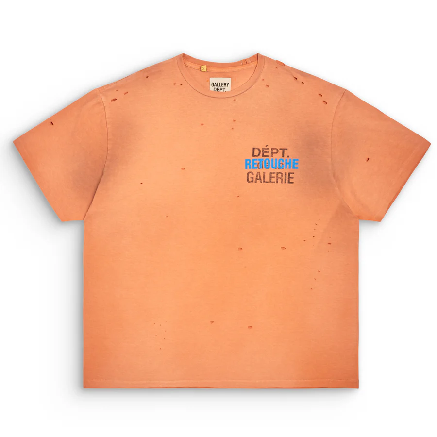 RETOUCHE DAMAGED FRENCH TEE Orange front RETOUCHE DAMAGED FRENCH TEE Orange front