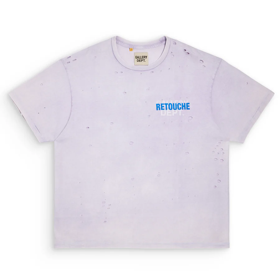 RETOUCHE DAMAGED SOUVENIR TEE Lilac Front RETOUCHE DAMAGED SOUVENIR TEE Lilac Front
