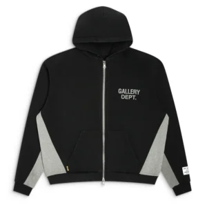 GD CONTRAST PANEL Zip Up Hoodie Washed Black Front